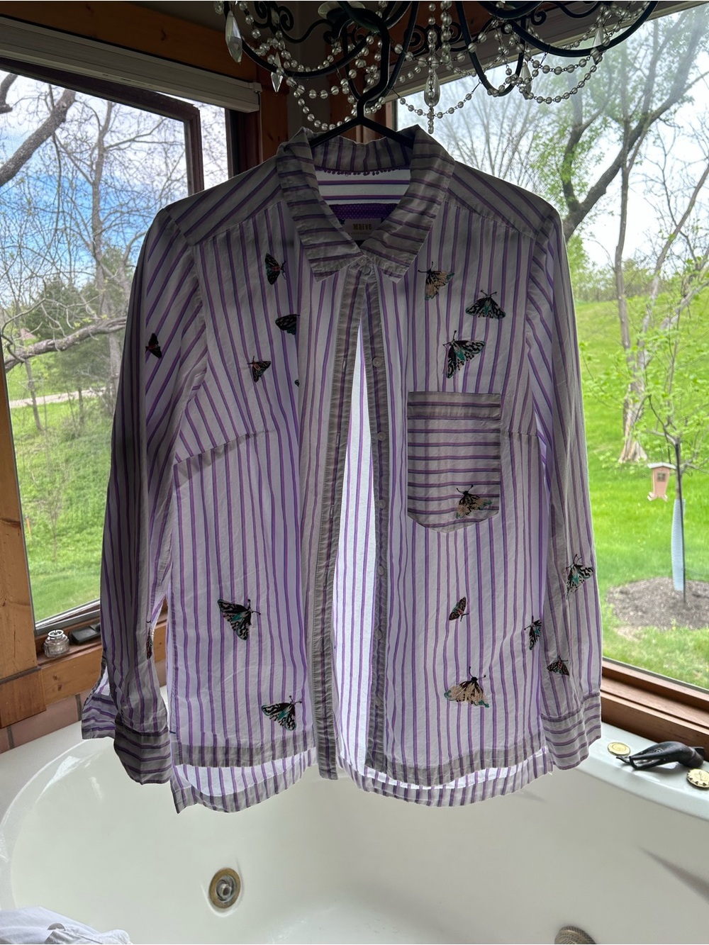 Anthropologie Maeve Lavender and White Striped Button-Down Shirt large